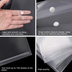 Plastic Envelopes Button Snap Closure Clear Poly Waterproof File Folder A4