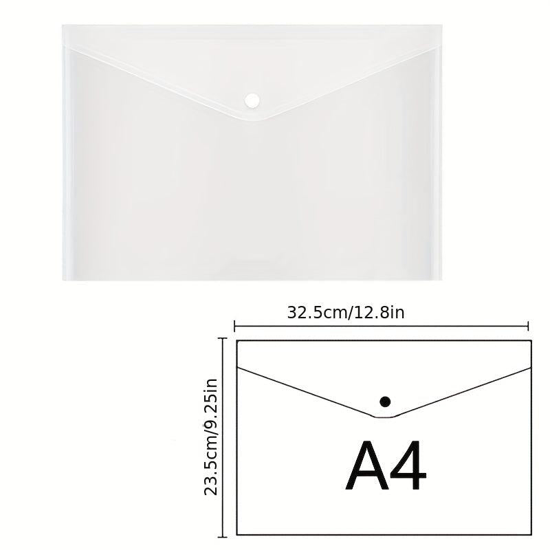 Plastic Envelopes Button Snap Closure Clear Poly Waterproof File Folder A4