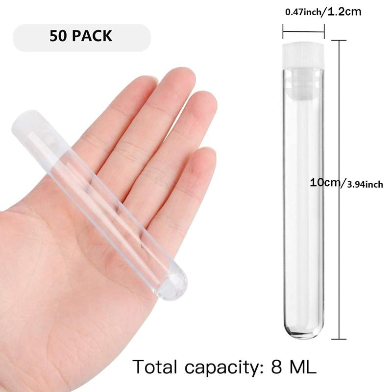 50pcs 12x100mm Clear Plastic Test Tubes With Caps 8ml Capacity