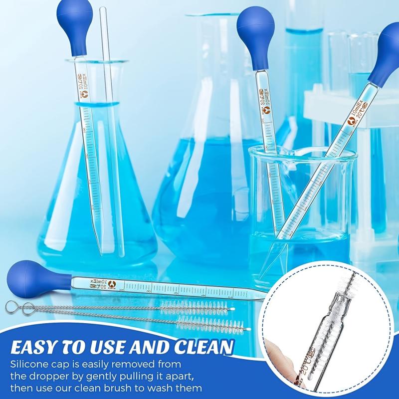 Glass Graduated Droppers Lab Pipettes 10ml with Rubber Hats