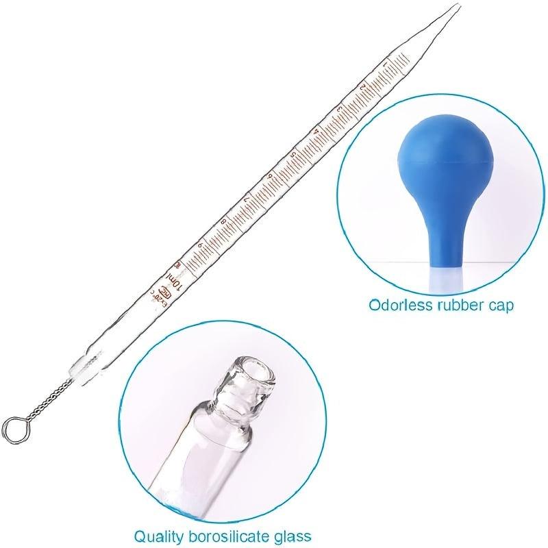 Glass Graduated Droppers Lab Pipettes 10ml with Rubber Hats