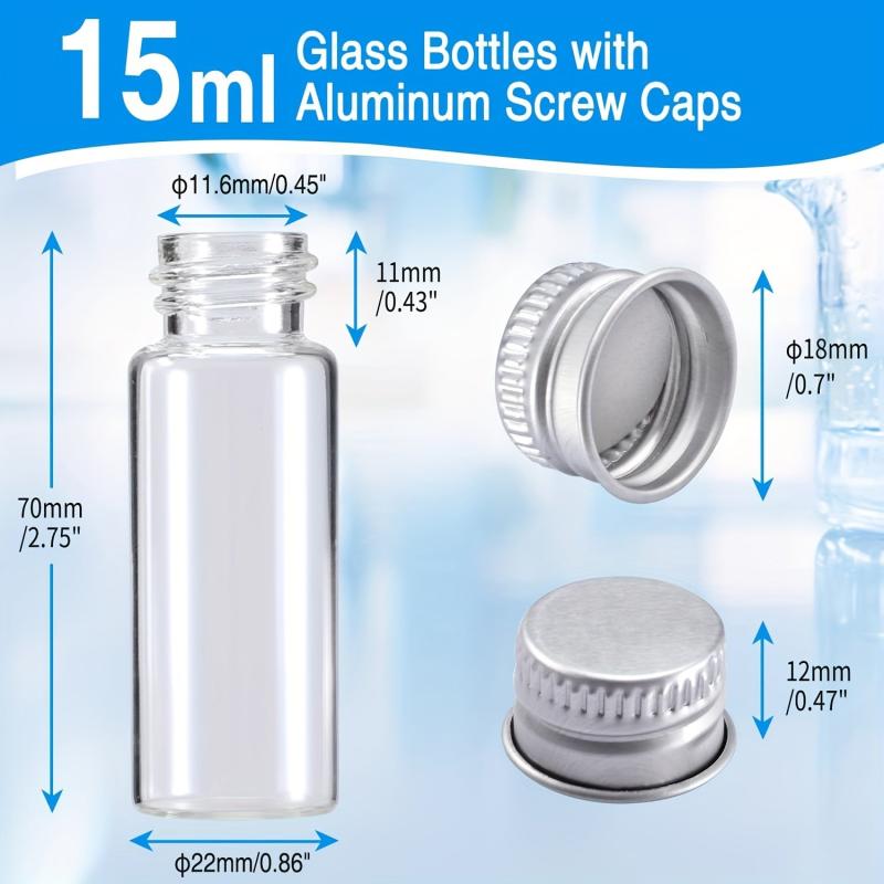 50pcs 15ml Sample Vials With Aluminum Screw Caps 0.5 Oz Tiny Glass Vials