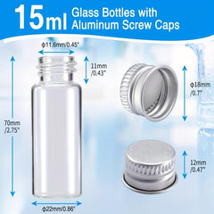 50pcs 15ml Sample Vials With Aluminum Screw Caps 0.5 Oz Tiny Glass Vials