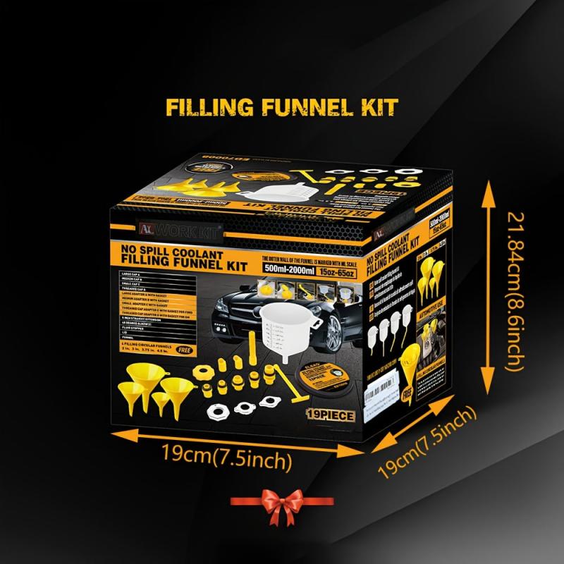19pcs No Spill Coolant Funnel Kit & Round Kitchen Funnel