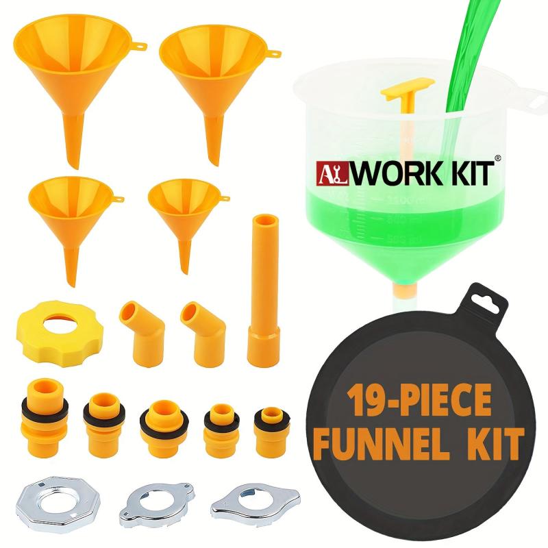 19pcs No Spill Coolant Funnel Kit & Round Kitchen Funnel