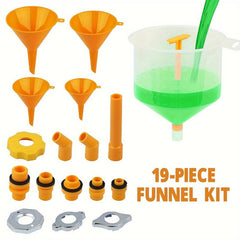 19pcs No Spill Coolant Funnel Kit & Round Kitchen Funnel