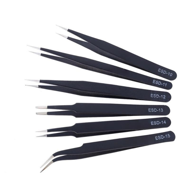 Stainless Steel Anti Static Tweezers Curved Pointed Round Head Tool Set
