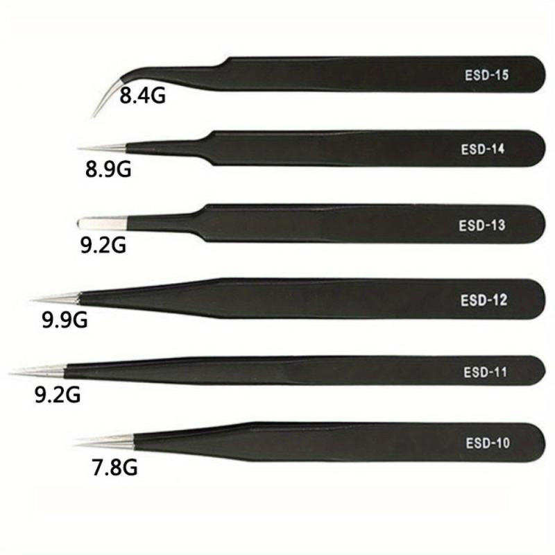 Stainless Steel Anti Static Tweezers Curved Pointed Round Head Tool Set