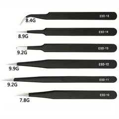 Stainless Steel Anti Static Tweezers Curved Pointed Round Head Tool Set