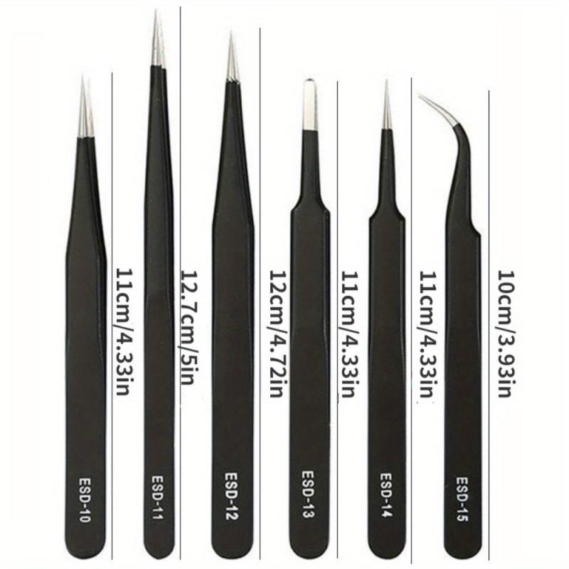 Stainless Steel Anti Static Tweezers Curved Pointed Round Head Tool Set
