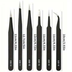 Stainless Steel Anti Static Tweezers Curved Pointed Round Head Tool Set