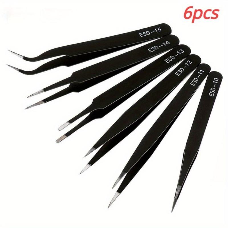 Stainless Steel Anti Static Tweezers Curved Pointed Round Head Tool Set