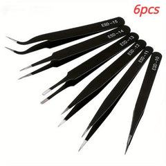 Stainless Steel Anti Static Tweezers Curved Pointed Round Head Tool Set
