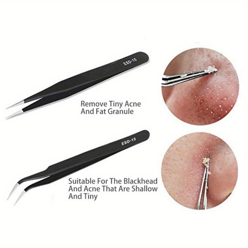 Stainless Steel Anti Static Tweezers Curved Pointed Round Head