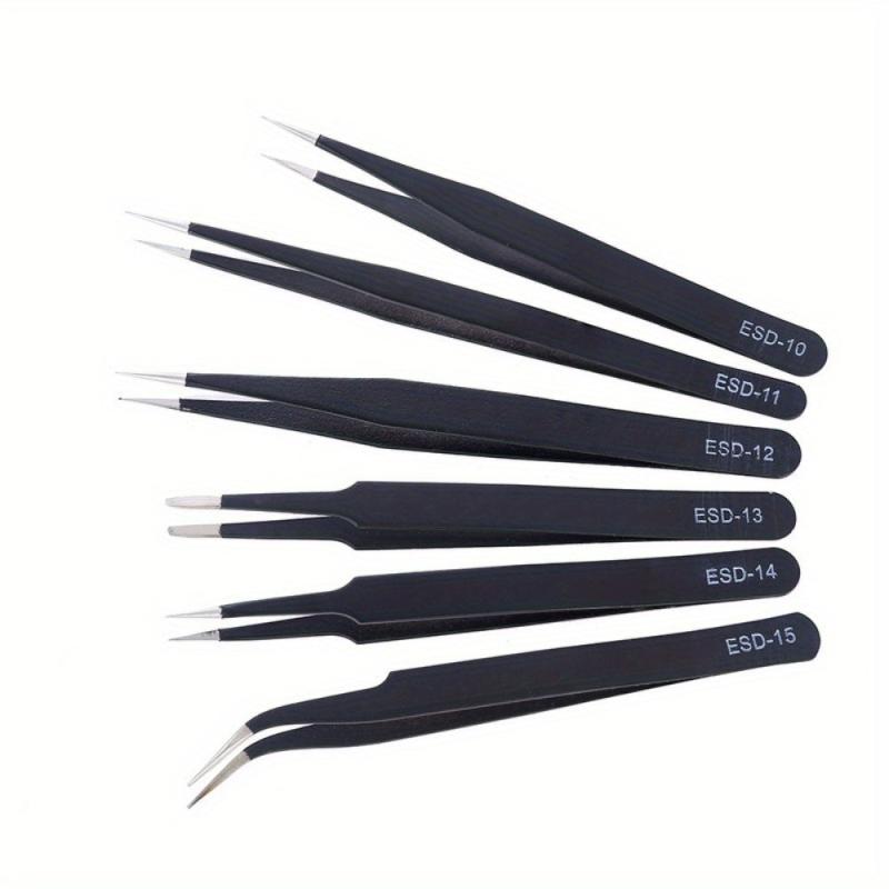 Stainless Steel Anti Static Tweezers Curved Pointed Round Head