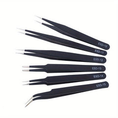 Stainless Steel Anti Static Tweezers Curved Pointed Round Head