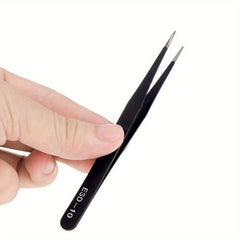Stainless Steel Anti Static Tweezers Curved Pointed Round Head