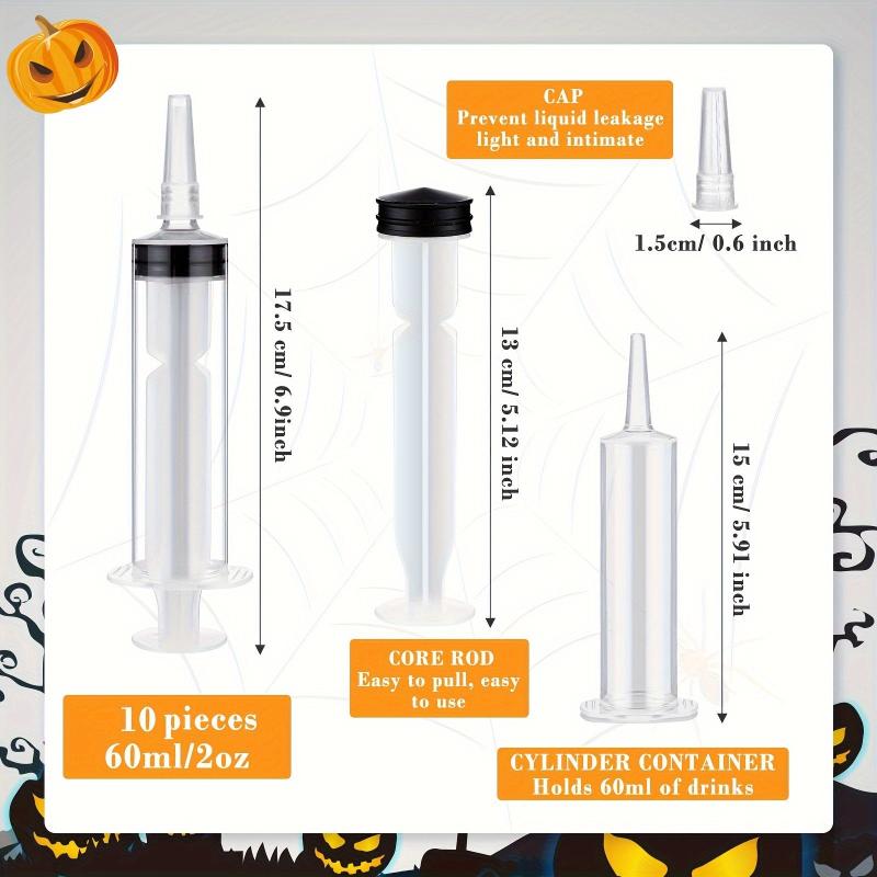 10pcs Halloween Jelly Syringe 60ml 2oz Large Liquid Syringe Pointed Cap Plastic