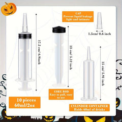 10pcs Halloween Jelly Syringe 60ml 2oz Large Liquid Syringe Pointed Cap Plastic