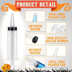 10pcs Halloween Jelly Syringe 60ml 2oz Large Liquid Syringe Pointed Cap Plastic