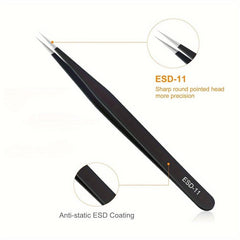 3pcs Anti-static Stainless Steel Precision Tweezers for Electronics Lab Jewelry