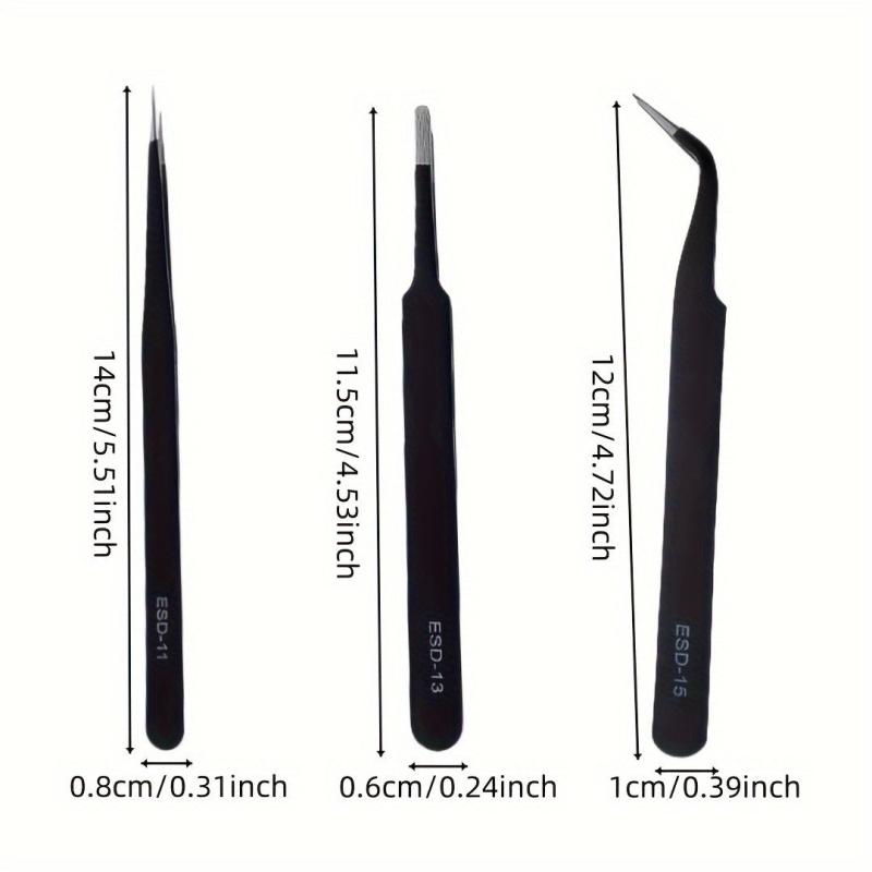 3pcs Anti-static Stainless Steel Precision Tweezers for Electronics Lab Jewelry