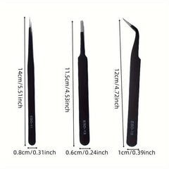 3pcs Anti-static Stainless Steel Precision Tweezers for Electronics Lab Jewelry