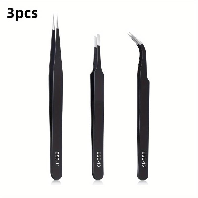 3pcs Anti-static Stainless Steel Precision Tweezers for Electronics Lab Jewelry