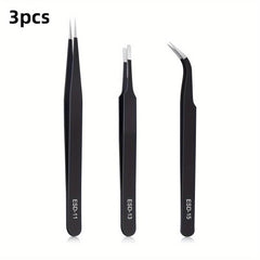 3pcs Anti-static Stainless Steel Precision Tweezers for Electronics Lab Jewelry