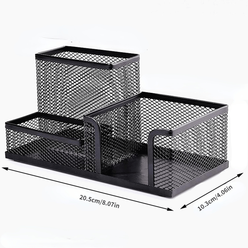 3 Grids Iron Mesh Pen Holder Student Desktop Office Stationery