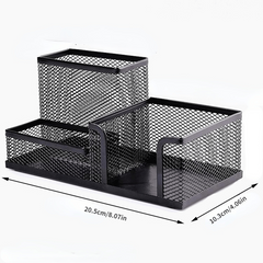 3 Grids Iron Mesh Pen Holder Student Desktop Office Stationery
