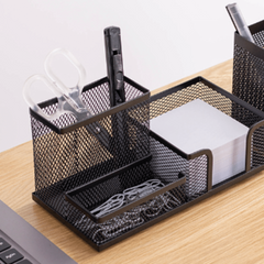 3 Grids Iron Mesh Pen Holder Student Desktop Office Stationery