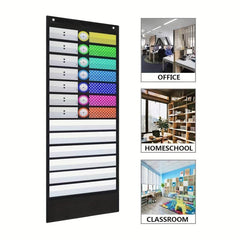 Daily Planner Pocket Chart with 7 Colored Cards and Educational Charts