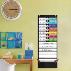 Daily Planner Pocket Chart with 7 Colored Cards and Educational Charts