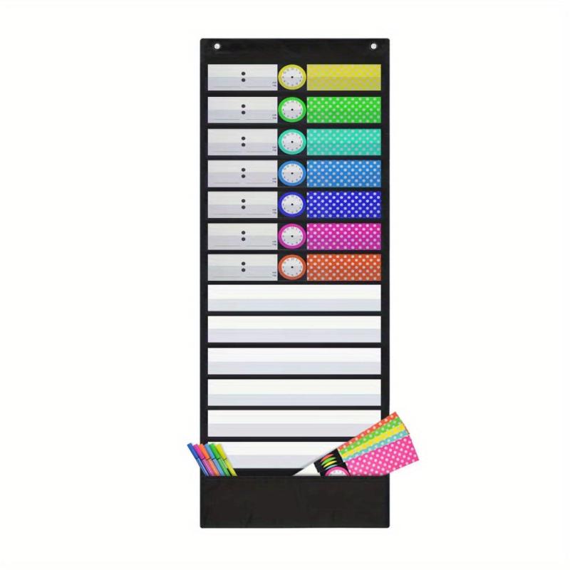 Daily Planner Pocket Chart with 7 Colored Cards and Educational Charts