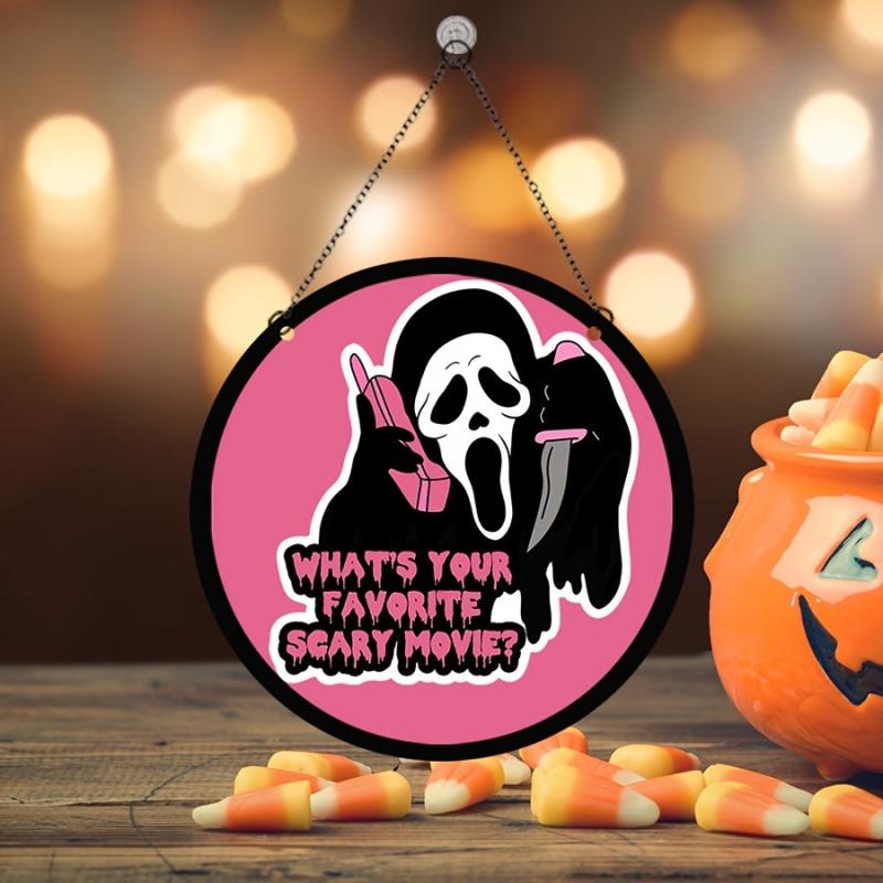 Halloween Wooden Wall Hanging Window Decoration Pink Grimace