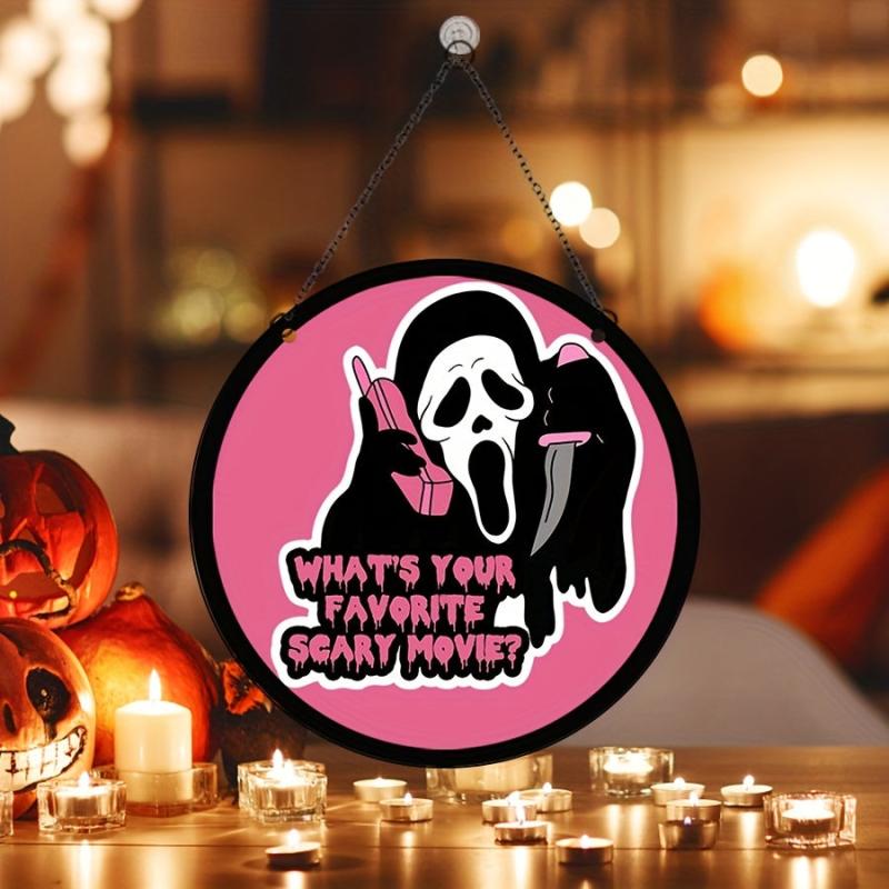 Halloween Wooden Wall Hanging Window Decoration Pink Grimace