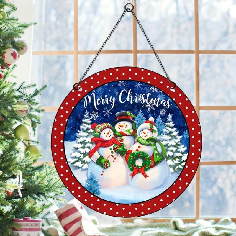 Christmas Acrylic Window Hanging Decorations Snowman Home Decor