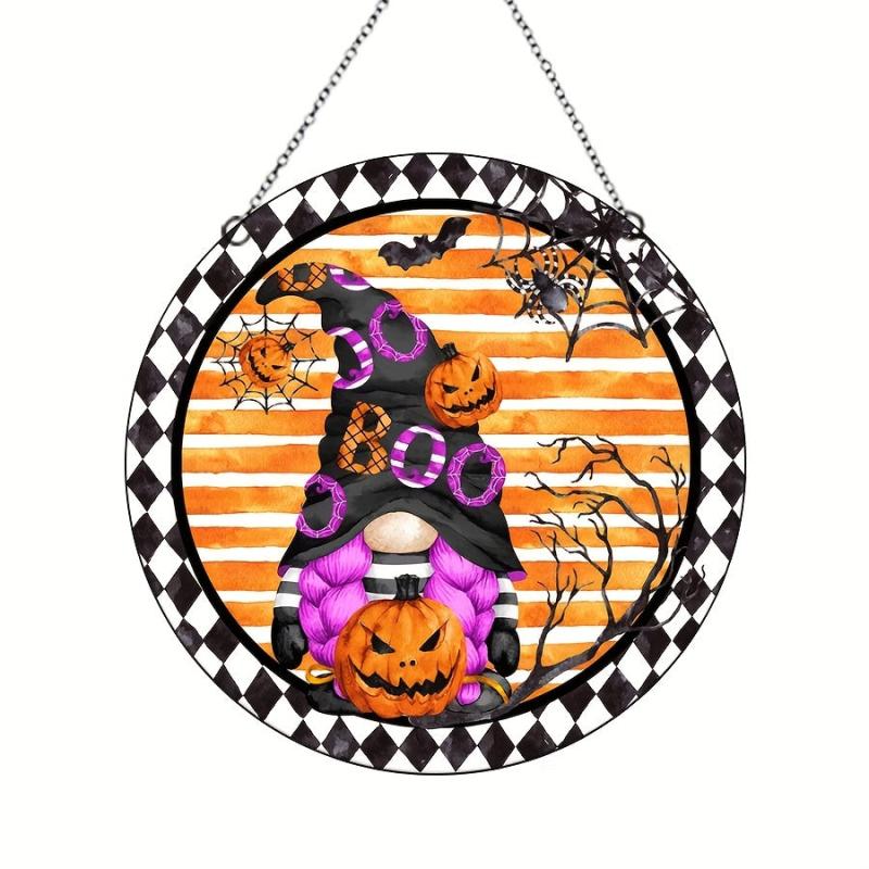 Halloween Acrylic Window Hanging Purple Top Hat Spooky Pumpkin Home Decor