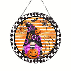 Halloween Acrylic Window Hanging Purple Top Hat Spooky Pumpkin Home Decor