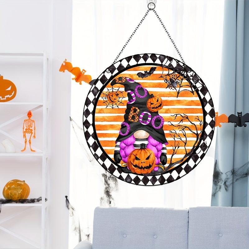 Halloween Acrylic Window Hanging Purple Top Hat Spooky Pumpkin Home Decor