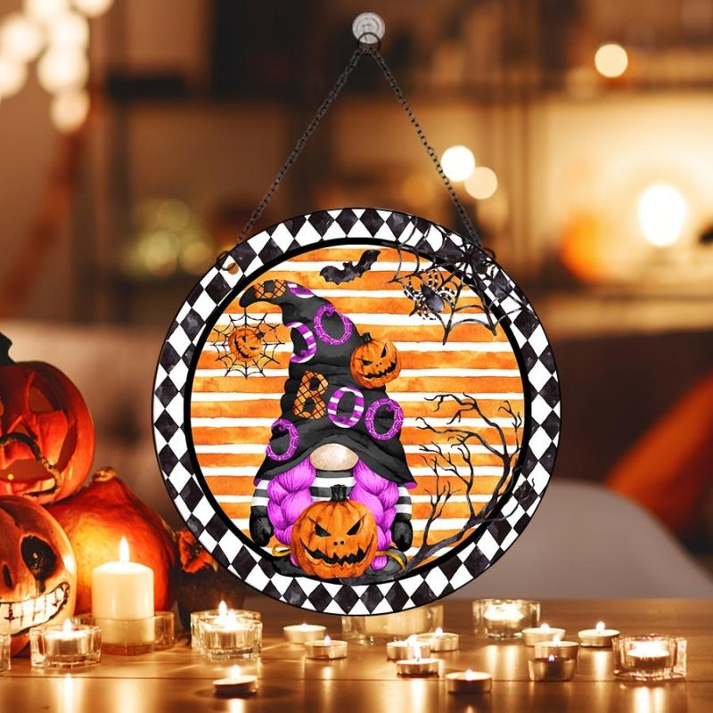 Halloween Acrylic Window Hanging Purple Top Hat Spooky Pumpkin Home Decor