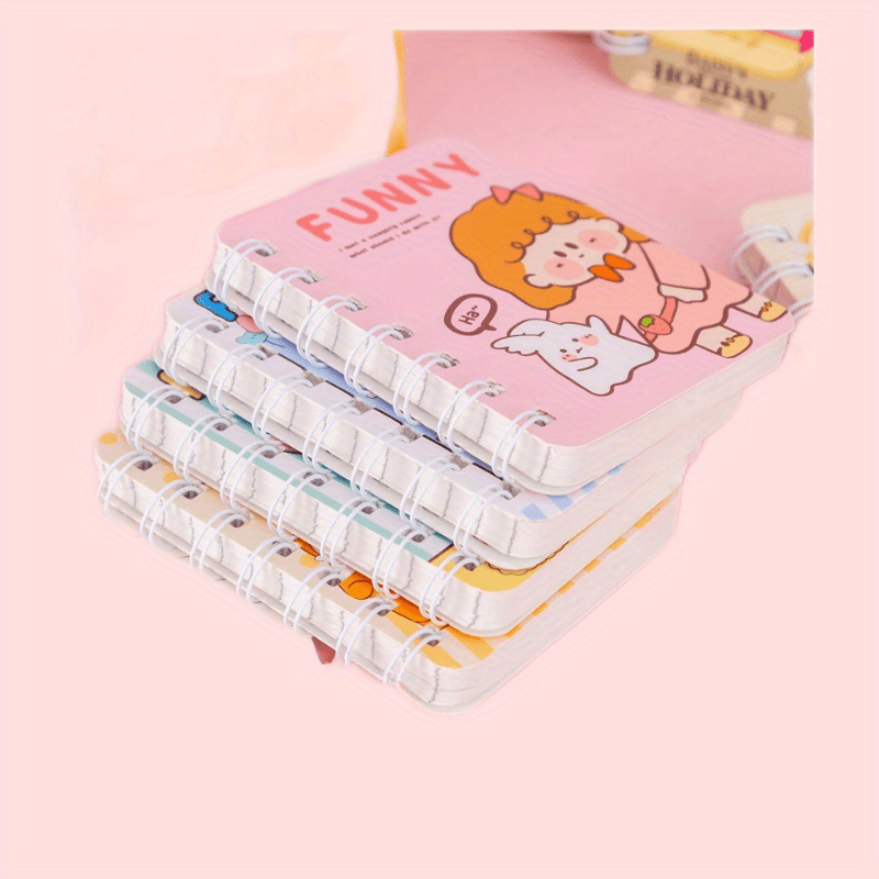 4pcs Cartoon Small Book A7 Coil Book 160 Pages Portable Mini Notepad