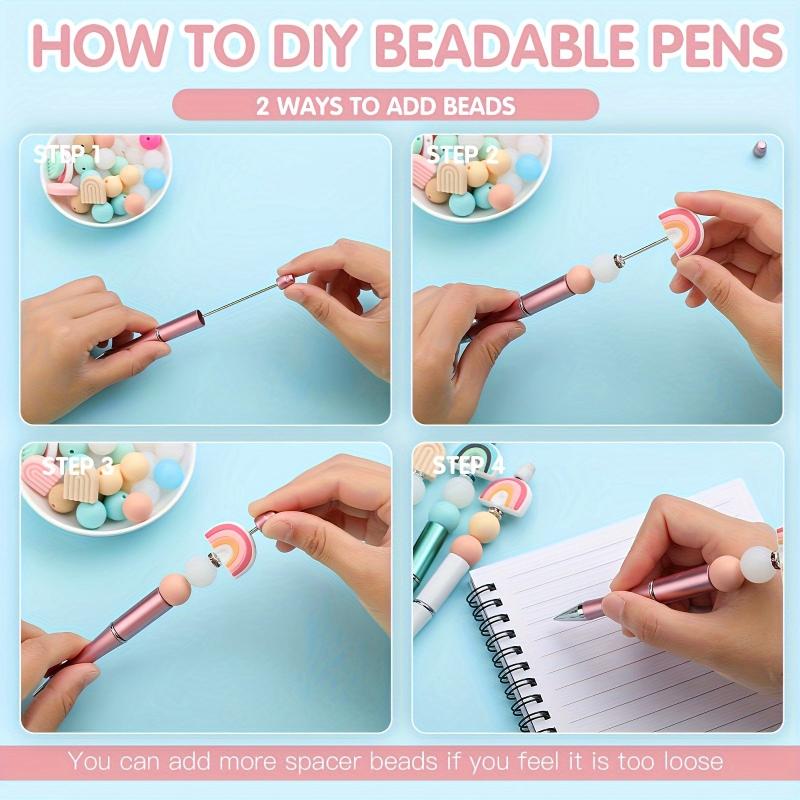 16pcs Bead Pens Multicolor Beads DIY Craft Kits Gel Ink Pen School Gift Rainbow