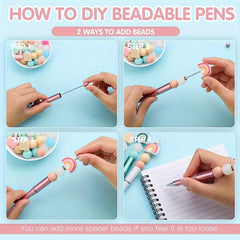 16pcs Bead Pens Multicolor Beads DIY Craft Kits Gel Ink Pen School Gift Rainbow