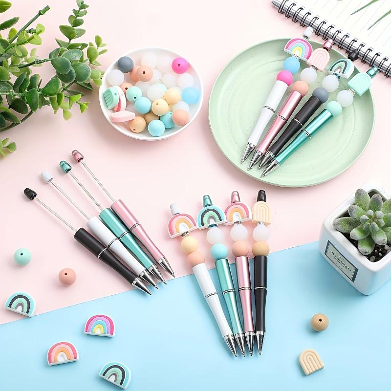 16pcs Bead Pens Multicolor Beads DIY Craft Kits Gel Ink Pen School Gift Rainbow