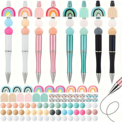 16pcs Bead Pens Multicolor Beads DIY Craft Kits Gel Ink Pen School Gift Rainbow