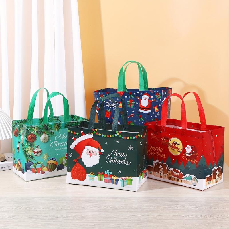 4pcs Large Christmas Gift Bags Tote Bags With Handles Multifunctional Non Woven