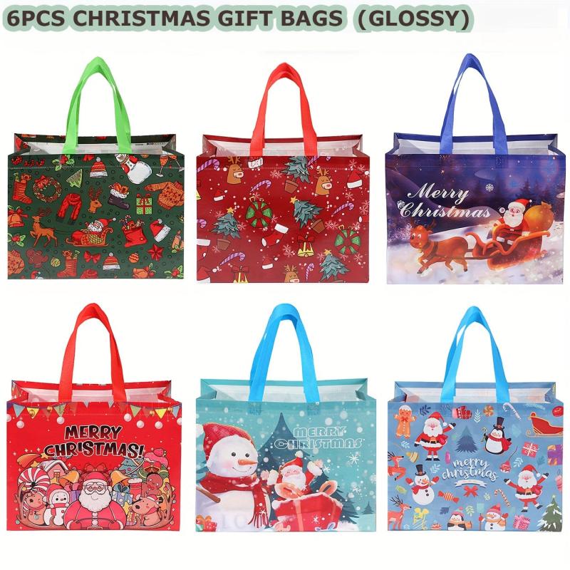 6PCS Large Christmas Gift Bags Handles Reusable Nonwoven Big