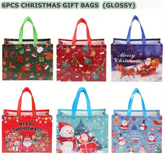 6PCS Large Christmas Gift Bags Handles Reusable Nonwoven Big